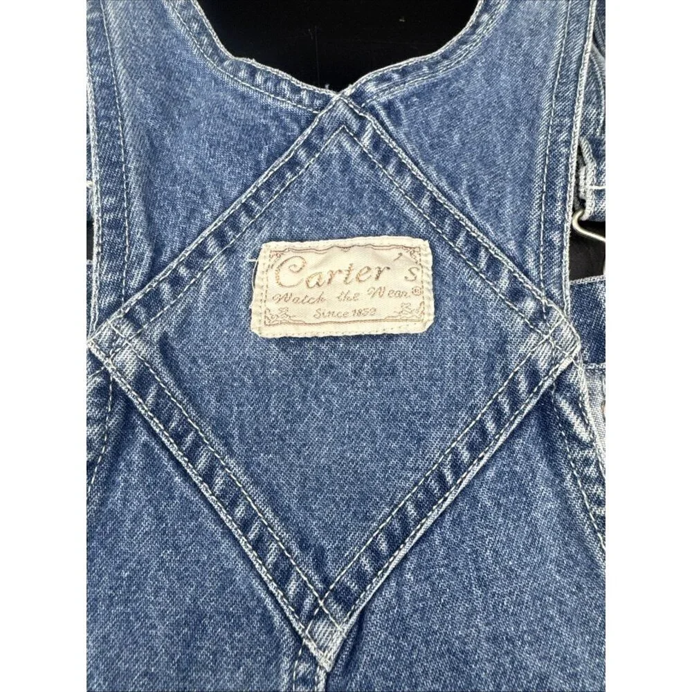 VTG Carters Watch The Wear Girls Blue Denim‎ Raw Hem Shortalls Overalls Sz 6X